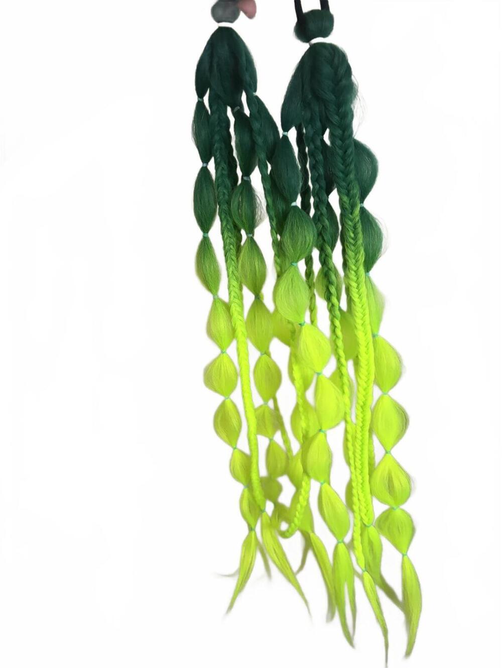 Handmade Neon Green Pigtail Hair Extensions - Picture 2 of 4